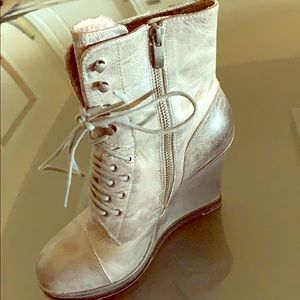 Grey, lace-up, platform booties, never worn
